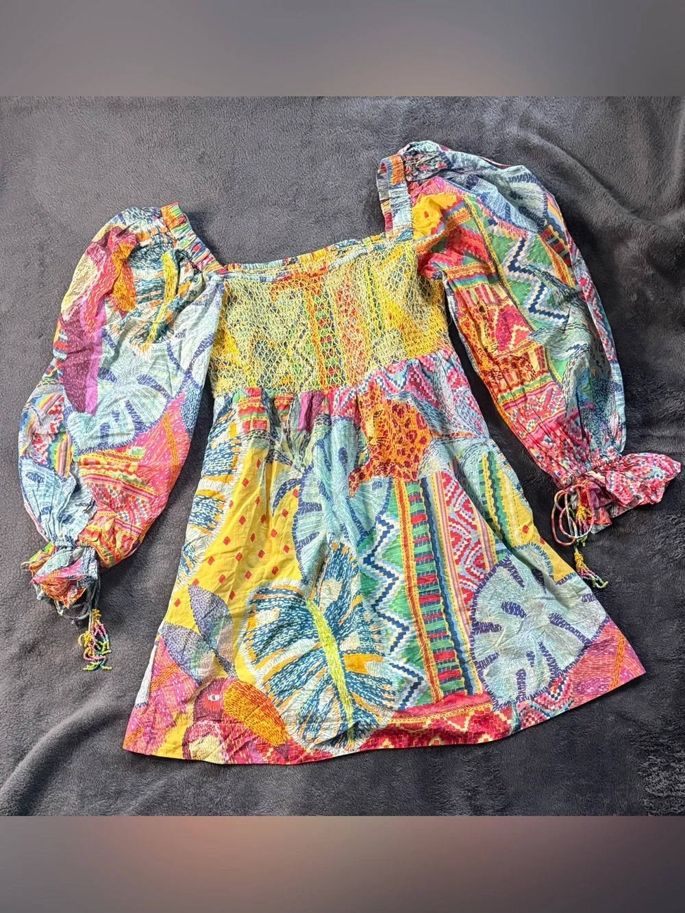 Farm Rio. Women’s Multicolor Boho Smocked Peasant dress - Picture 2 of 16